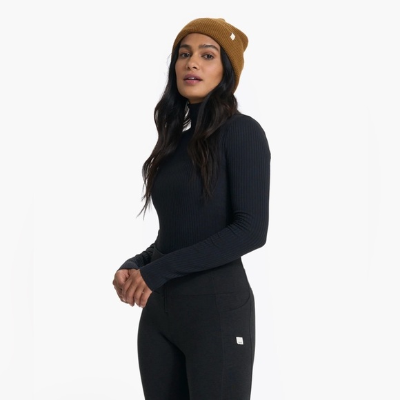 Vuori Bleeker Ribbed Brown Caramel Long Sleeve Mock Neck Bodysuit Size M - Picture 3 of 16